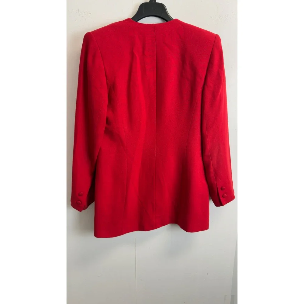 Vintage Red Suit Set Women's 10 V-neck Longline Blazer and Pencil Skirt Red